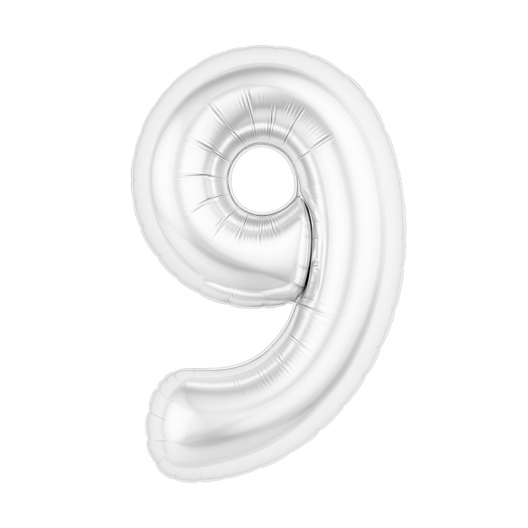 Шар Цифра "9" Slim Белый блеск (в упаковке)  